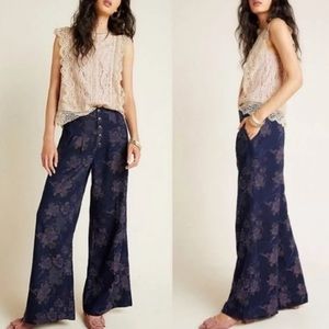 Anthropologie Pilcro and the Letterpress Floral Wide Leg Purple Pants Trousers